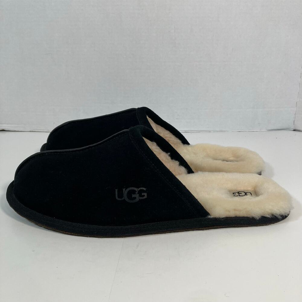 Ugg Mens 13 Scuff Slippers House Shoes Lounge Black Suede Sheepskin Wool Lining